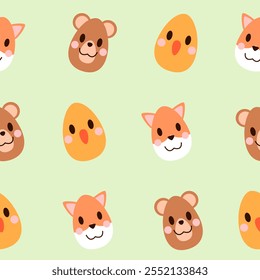 Seamless pattern with art design elements, and colorful Easter eggs.