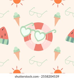 Seamless pattern with art design elements, Vector summer background.