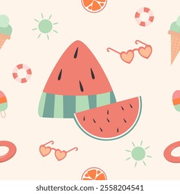 Seamless pattern with art design elements, Vector summer background.