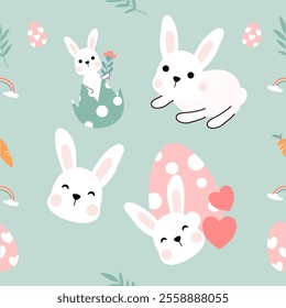 Seamless pattern with art design elements, and colorful Easter eggs.