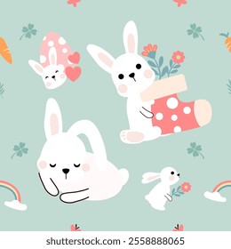 Seamless pattern with art design elements, and colorful Easter eggs.