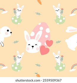 Seamless pattern with art design elements, and colorful Easter eggs.