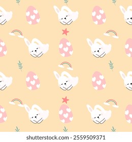 Seamless pattern with art design elements, and colorful Easter eggs.