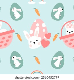 Seamless pattern with art design elements, and colorful Easter eggs.