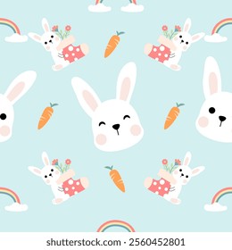 Seamless pattern with art design elements, and colorful Easter eggs.