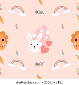 Seamless pattern with art design elements, and colorful Easter eggs.