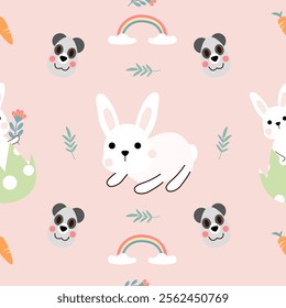 Seamless pattern with art design elements, and colorful Easter eggs.