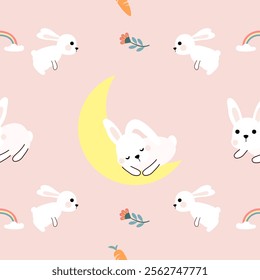 Seamless pattern with art design elements, and colorful Easter eggs.