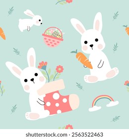 Seamless pattern with art design elements, and colorful Easter eggs.