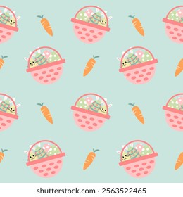 Seamless pattern with art design elements, and colorful Easter eggs.