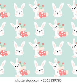 Seamless pattern with art design elements, and colorful Easter eggs.