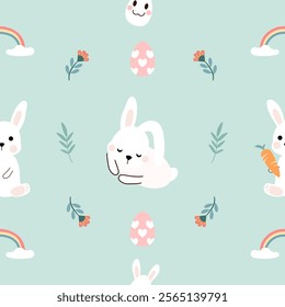Seamless pattern with art design elements, and colorful Easter eggs.