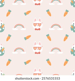 Seamless pattern with art design elements, and colorful Easter eggs.