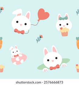 Seamless pattern with art design elements, and colorful Easter eggs.
