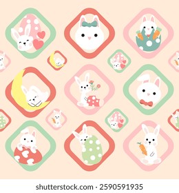 Seamless pattern with art design elements, and colorful Easter eggs.