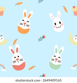 Seamless pattern with art design elements, and colorful Easter eggs.