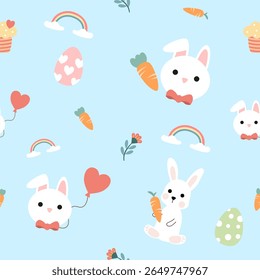 Seamless pattern with art design elements, and colorful Easter eggs.