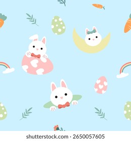Seamless pattern with art design elements, and colorful Easter eggs.
