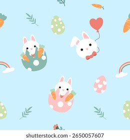 Seamless pattern with art design elements, and colorful Easter eggs.