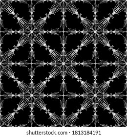 Patrón inmaculado en estilo Art Nouveau. Patrón geométrico complejo. Patrón blanco sobre fondo negro. Patrón de malla Para decorar tela, papel, papel pintado y embalaje.