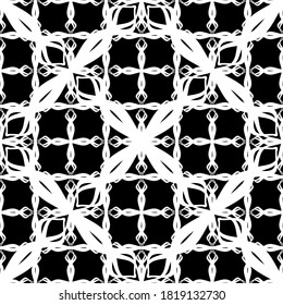 Nahtloses Muster im Jugendstil. Komplexes geometrisches Muster. Weißes Muster auf schwarzem Hintergrund. Mesh-Muster Zur Dekoration von Stoffen, Papier, Tapeten und Verpackungen.