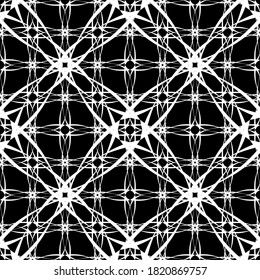 Seamless pattern in art Nouveau style. Complex geometric pattern. White pattern on a black background. Mesh pattern For decorating fabric, paper, Wallpaper, and packaging.