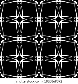 Seamless pattern in art Nouveau style. Complex geometric pattern. White pattern on a black background. Mesh pattern For decorating fabric, paper, Wallpaper, and packaging.
