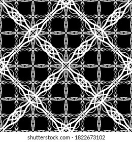 Seamless pattern in art Nouveau style. Complex geometric pattern. White pattern on a black background. Mesh pattern For decorating fabric, paper, Wallpaper, and packaging.