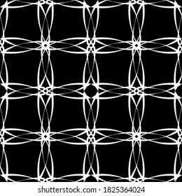 Seamless pattern in art Nouveau style. Complex geometric pattern. White pattern on a black background. Mesh pattern For decorating fabric, paper, Wallpaper, and packaging.