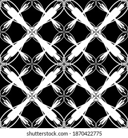 Seamless pattern in art Nouveau style. Complex geometric pattern. White pattern on a black background. Mesh pattern For decorating fabric, paper, Wallpaper, and packaging.