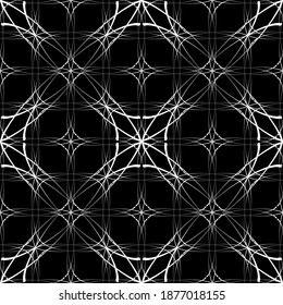 Nahtloses Muster im Jugendstil. Komplexes geometrisches Muster. Weißes Muster auf schwarzem Hintergrund. Mesh-Muster. Zum Dekorieren von Stoffen, Papier, Tapeten und Verpackungen.
