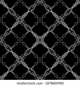 Nahtloses Muster im Jugendstil. Komplexes geometrisches Muster. Weißes Muster auf schwarzem Hintergrund. Mesh-Muster. Zum Dekorieren von Stoffen, Papier, Tapeten und Verpackungen.