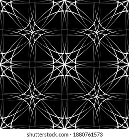 Seamless pattern in art Nouveau style. Complex geometric pattern. White pattern on a black background. Mesh pattern. For decorating fabric, paper, Wallpaper, and packaging.