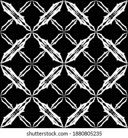 Seamless pattern in art Nouveau style. Complex geometric pattern. White pattern on a black background.Mesh pattern. For decorating fabric, paper, Wallpaper, and packaging.