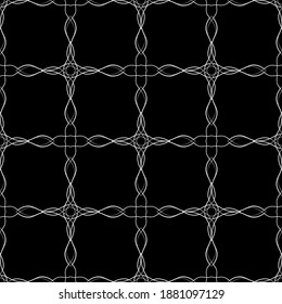 Seamless pattern in art Nouveau style. Complex geometric pattern. White pattern on a black background. Mesh pattern. For decorating fabric, paper, Wallpaper, and packaging.