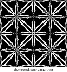 Patrón inmaculado en estilo Art Nouveau. Patrón geométrico complejo. Patrón blanco en un fondo negro. Patrón de malla. Para la decoración de tejidos, papel, tapiz y embalaje.