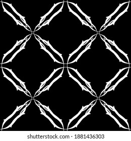 Patrón inmaculado en estilo Art Nouveau. Patrón geométrico complejo. Patrón blanco en un fondo negro. Patrón de malla. Para la decoración de tejidos, papel, tapiz y embalaje.