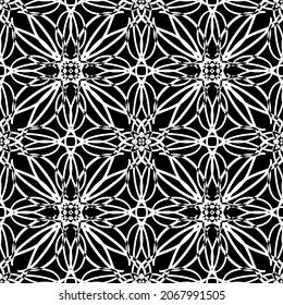 Seamless pattern in art Nouveau style. Complex geometric pattern. White pattern on a black background. Mesh pattern. For decorating fabric, paper, Wallpaper and packaging.