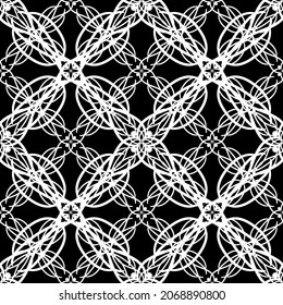 Seamless pattern in art Nouveau style. Complex geometric pattern. White pattern on a black background. Mesh pattern. For decorating fabric, paper, Wallpaper and packaging.