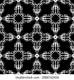 Seamless pattern in art Nouveau style. Complex geometric pattern. White pattern on a black background. Mesh pattern. For decorating fabric, paper, Wallpaper and packaging.