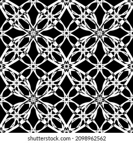 Seamless pattern in art Nouveau style. Complex geometric pattern. White pattern on a black background. Mesh pattern. For decorating fabric, paper, Wallpaper and packaging.
