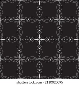 Seamless pattern in the Art Nouveau style. Modern stylish texture. Complex geometric pattern.Mesh pattern.White ornament on a black background.For decorating fabric, paper, wallpaper and packaging.