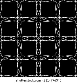 Seamless pattern in the Art Nouveau style. Modern stylish texture. Complex geometric pattern.Mesh pattern.White ornament on a black background.For decorating fabric, paper, wallpaper and packaging.