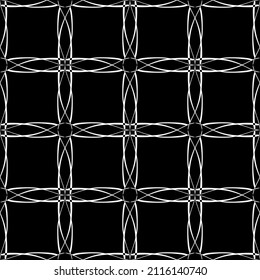 Nahtloses Muster im Jugendstil. Moderne, stilvolle Textur. Komplexes geometrisches Muster.Mesh Muster.Weißes Ornament auf schwarzem Hintergrund.Für die Dekoration von Stoff, Papier, Tapete und Verpackung.