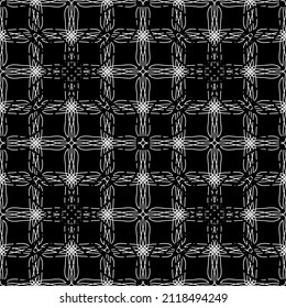 Seamless pattern in the Art Nouveau style. Modern stylish texture. Complex geometric pattern.Mesh pattern.White ornament on a black background.For decorating fabric, paper, wallpaper and packaging.