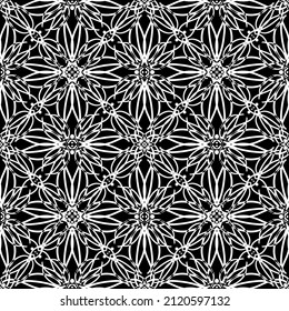Seamless pattern in the Art Nouveau style. Modern stylish texture. Complex geometric pattern.Mesh pattern.White ornament on a black background.For decorating fabric, paper, wallpaper and packaging.