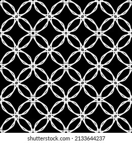 El estilo Art Nouveau es impecable. Textura moderna y elegante. Patrón geométrico complejo.Patrón de malla.Ornamento blanco sobre fondo negro.Para la decoración de tejidos, papel, papel pintado y embalaje.