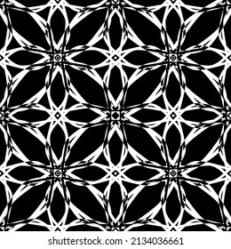 Nahtloses Muster im Jugendstil. Moderne, stilvolle Textur. Komplexes geometrisches Muster.Mesh Muster.Weißes Ornament auf schwarzem Hintergrund.Für die Dekoration von Stoff, Papier, Tapete und Verpackung.