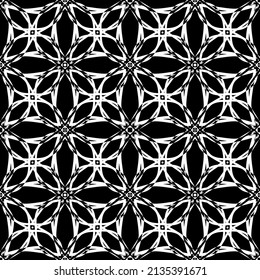El estilo Art Nouveau es impecable. Textura moderna y elegante. Patrón geométrico complejo.Patrón de malla.Ornamento blanco sobre fondo negro.Para la decoración de tejidos, papel, papel pintado y embalaje.