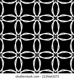 Seamless pattern in the Art Nouveau style. Modern stylish texture. Complex geometric pattern.Mesh pattern.White ornament on a black background.For decorating fabric, paper, wallpaper and packaging.